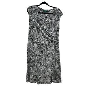 Lauren Ralph Lauren Women Dress Fit & Flare Faux Wrap Cap Sleeve Black Cream 16*